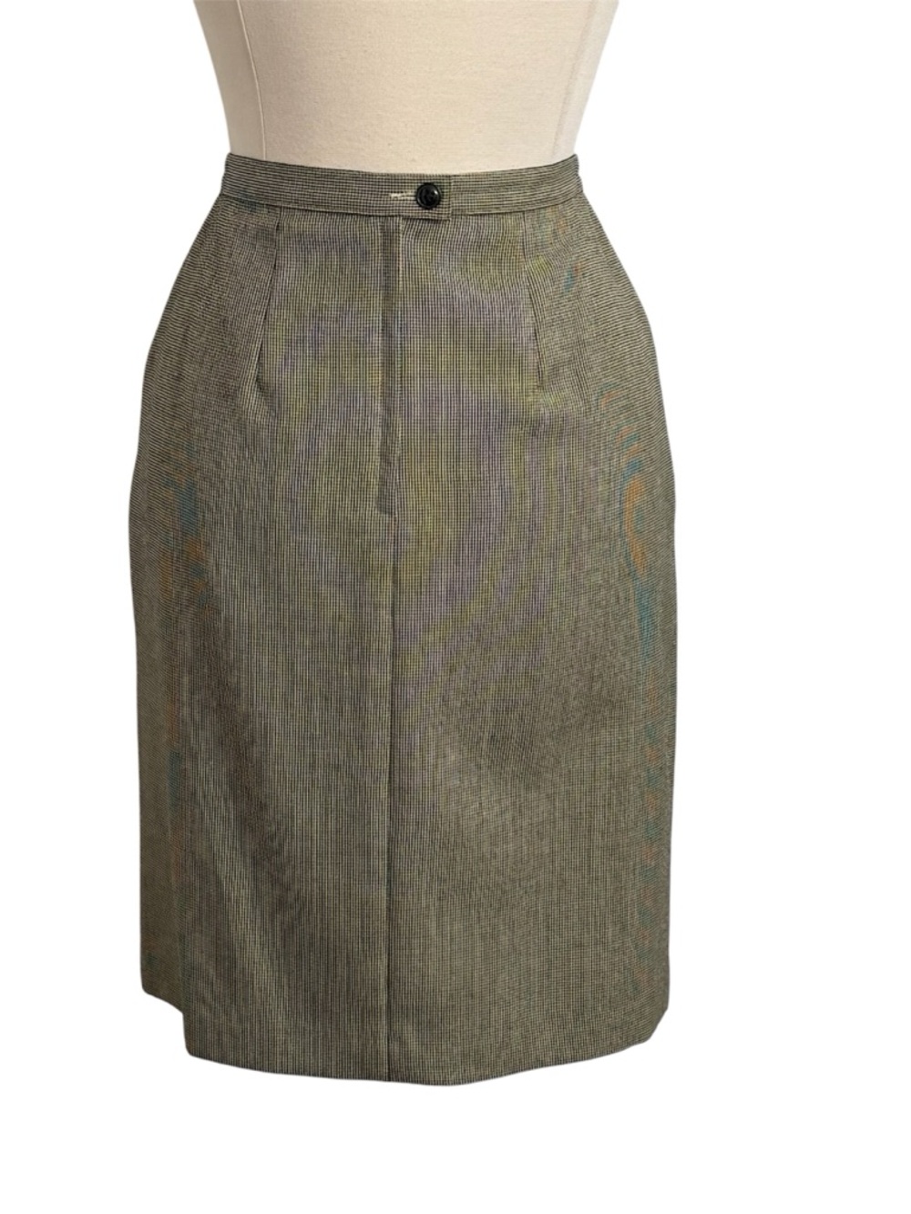 Women's Vintage Houndstooth Pattern Pleated Pencil Skirt, Tan and Black, Size 12 - Picture 7 of 8